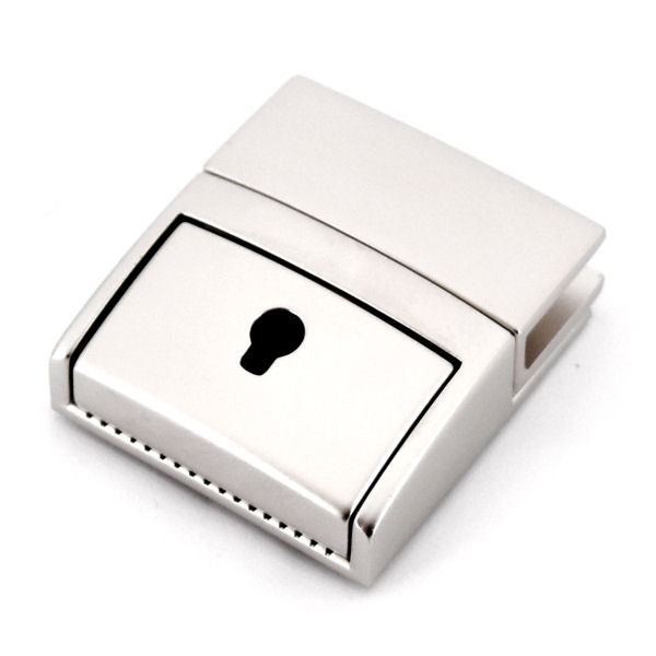 D-8048-nima-8-TV-600-Steckschloss-Schliesse-massiv-DESIGN-LUXUS-nickel-matt-Mappen-Taschen-Lederwaren Tucktite fastener in Matt Nickel finish