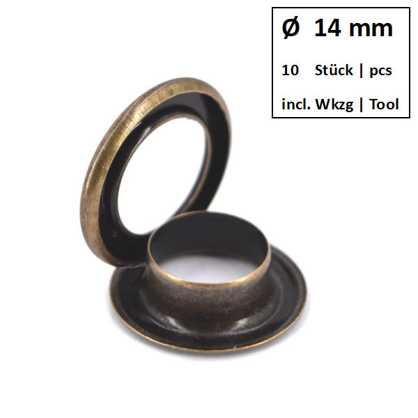 Eyelets + Rings Ø 14 mm antique brass | Set of 10 pcs.